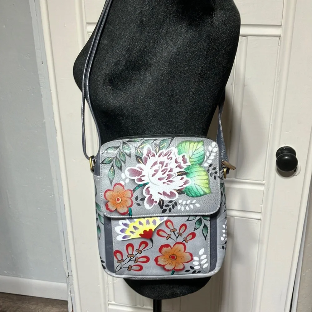 Anuschka Crossbody Messenger Garden Of Eden Gray Floral